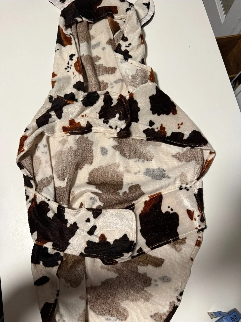 Cow Print Plush Dog Hoodie - Black & Brown Spots on Cream